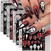 8pcs Halloween Nail Stickers for Nail Art 5D Embossed Nail Art Stickers | 5D Self-Adhesive Embossed Ghost Skeleton Bone Bat Spider Web Blood Design, 8 Sheets Halloween Nail Decals for Women