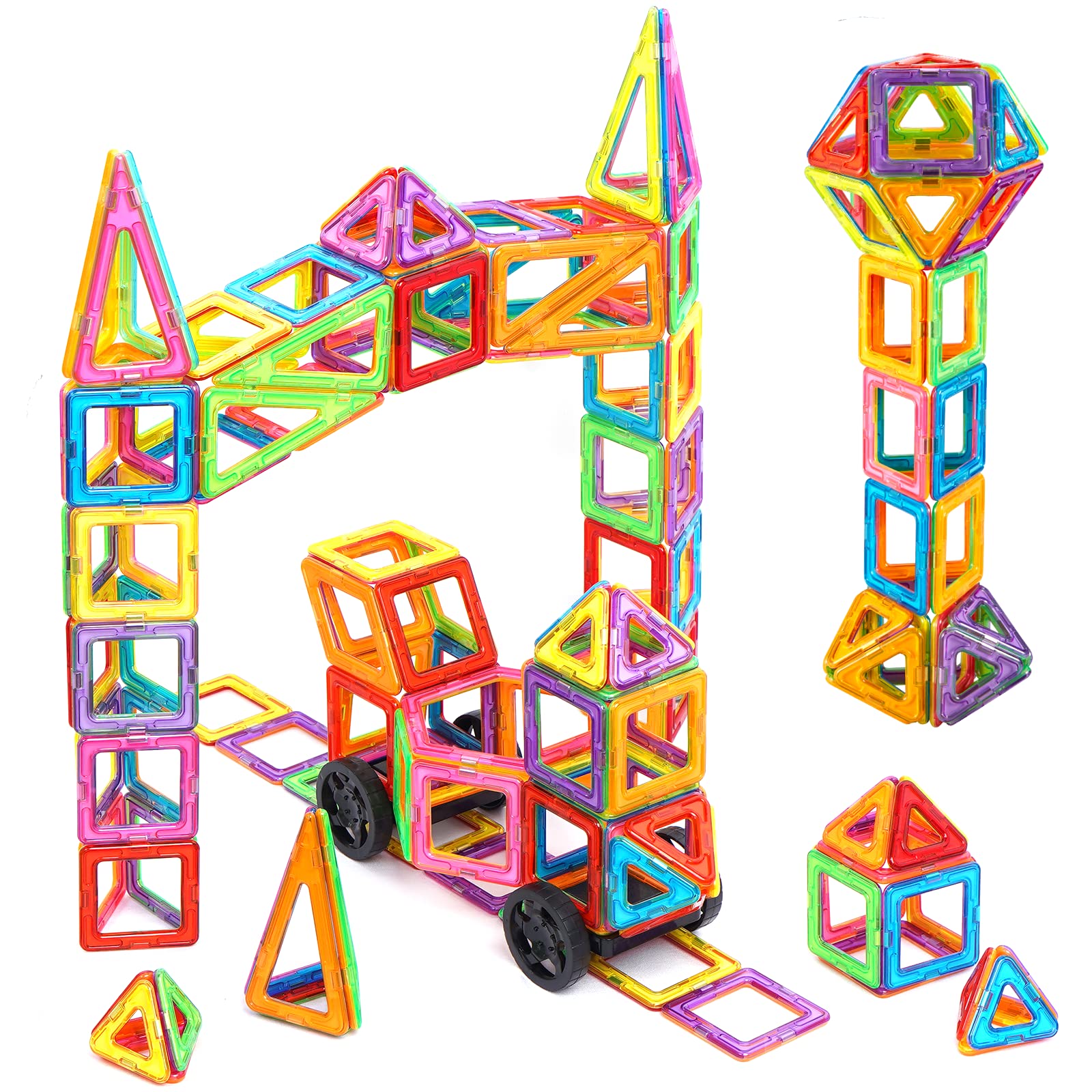 Crenova Magnetic Tiles for Kids 145PC Magnetic Building Blocks Toys for 3 4 5 6 7 8 Year Old Boys Girls Gift, Magnets for Kids, Construction Montessori Toddler Toys