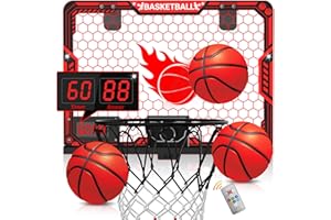ZIZZ Indoor Basketball Hoop for Kids: Over The Door Basketball Hoop with LED Light & Scoreboard Mini Basketball Hoops with 3 Balls Christmas Birthday Toys Gifts for 5 6 7 8 9 10 11 Year Old Boys Girls