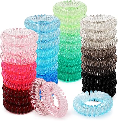 Emalla 36 Multi-color Spiral Hair Ties Traceless Coil Phone Cord Ponytail Holder