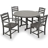POLYWOOD La Casa Caf&eacute; 5-Piece Round Outdoor Dining Set, Table with 4 Chairs, Slate Grey, Recycled HDPE Patio Furniture, Fade-Proof, Deck, Garden, Poolside