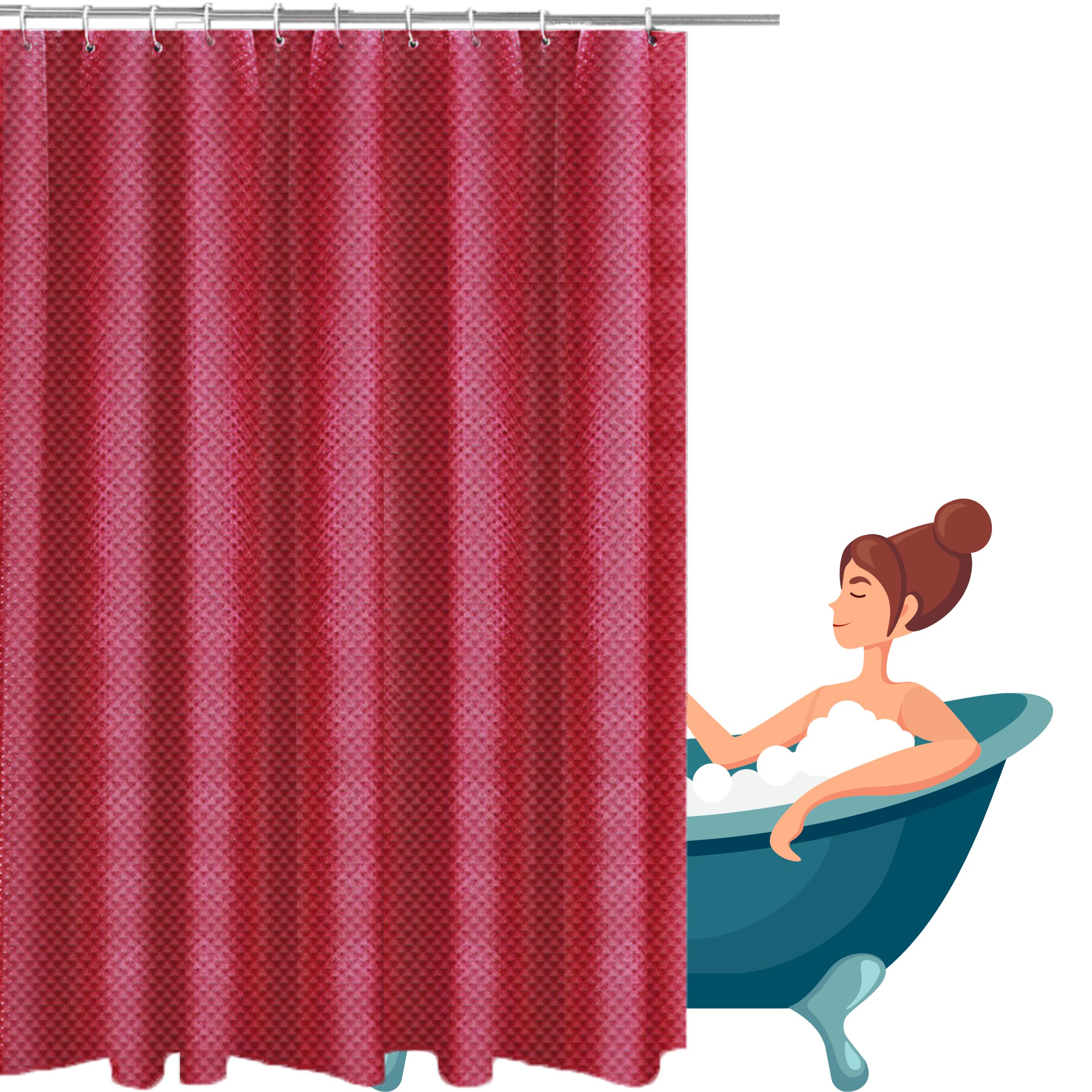 Glamified Waffle Burgundy Shower Curtains Mould proof Resistant Washable, Water Repellent Heavy Duty Weighted Fabric Shower Curtains Bathroom 180 x 180cm Drop (Burgundy) — image 1