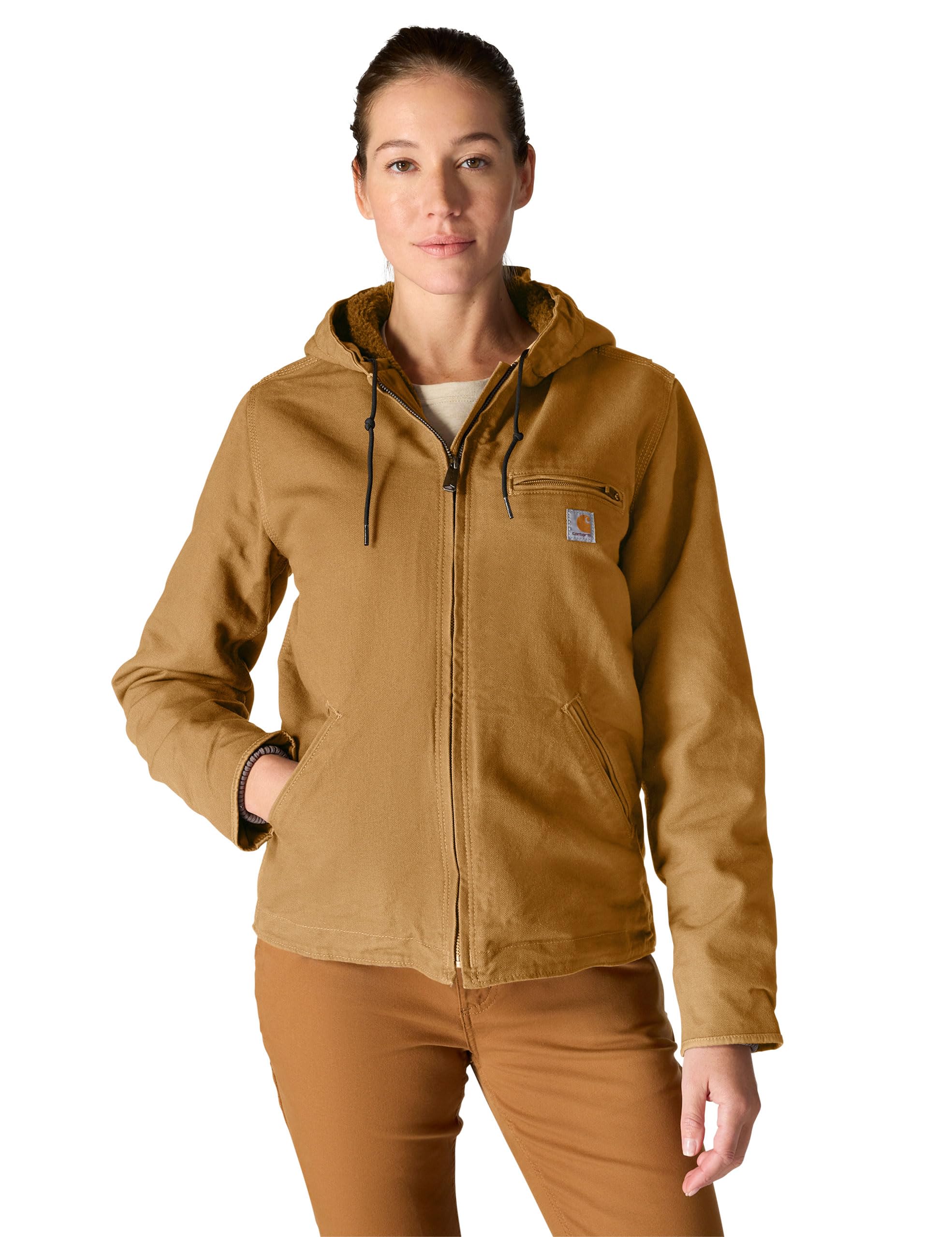 Carhartt Women's Loose Fit Washed Duck Sherpa Lined Jacket, Carhartt Brown, XX-Large Image Carhartt Women's Loose Fit Washed Duck Sherpa Lined Jacket, Carhartt Brown, XX-Large Image