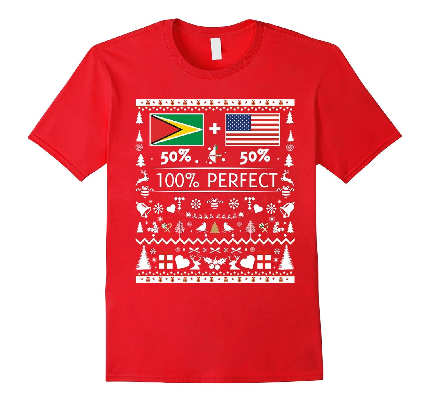 50% GUYANA 50% USA Flags Christmas T Shirt for Guyanese-ANZ