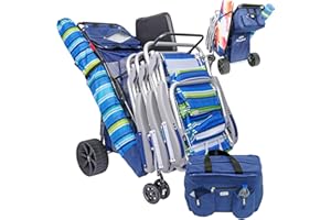 BEACHMALL Ultimate Buggy Beach Cart with Big Wheels for Sand, Wide Wheel Wagon with Insulated Cooler Bag, Boogie Board and Umbrella Holder | 100 lbs Capacity