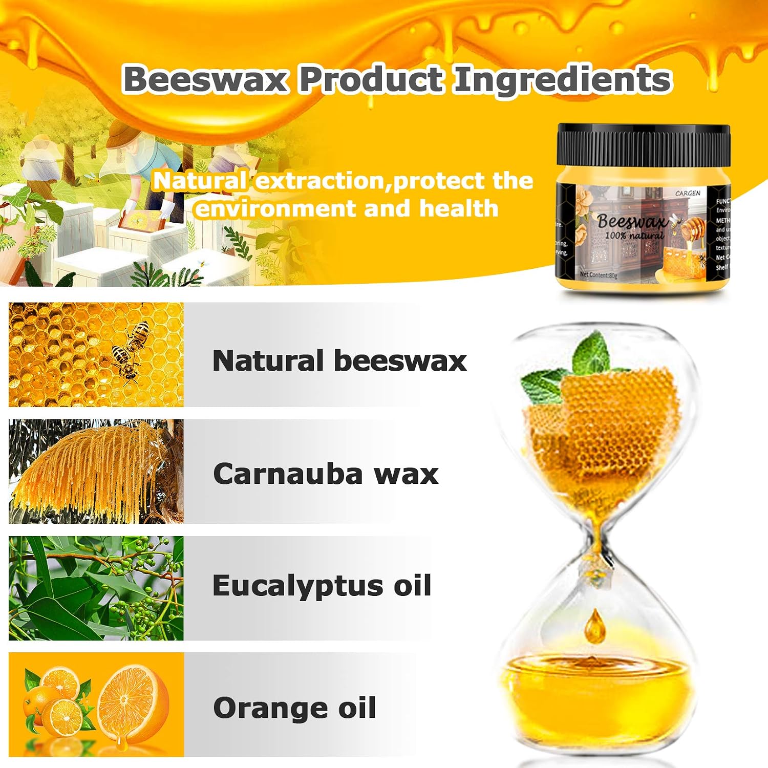 CARGEN 3 PCS Wood Seasoning Beewax Natural Beewax Traditional Wood Wax Multipurpose Beeswax Furniture Polish for Wood Cleaner and Polish Furniture Care - Image 3