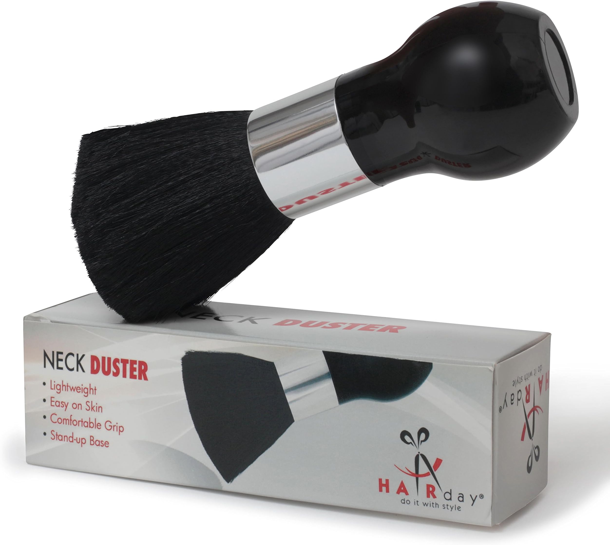 HairDay Care Neck Duster Brush – Ultra Soft Barber and Salon Tool for Post Haircut and Shave Hair Removal from Shoulders and Face – Freestanding, Lightweight, Comfortable Grip