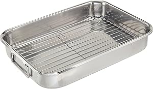 ExcelSteel Multiuse with Rack and Foldable Handles for Easy Storage Stainless Steel Roasting Pan, 14"