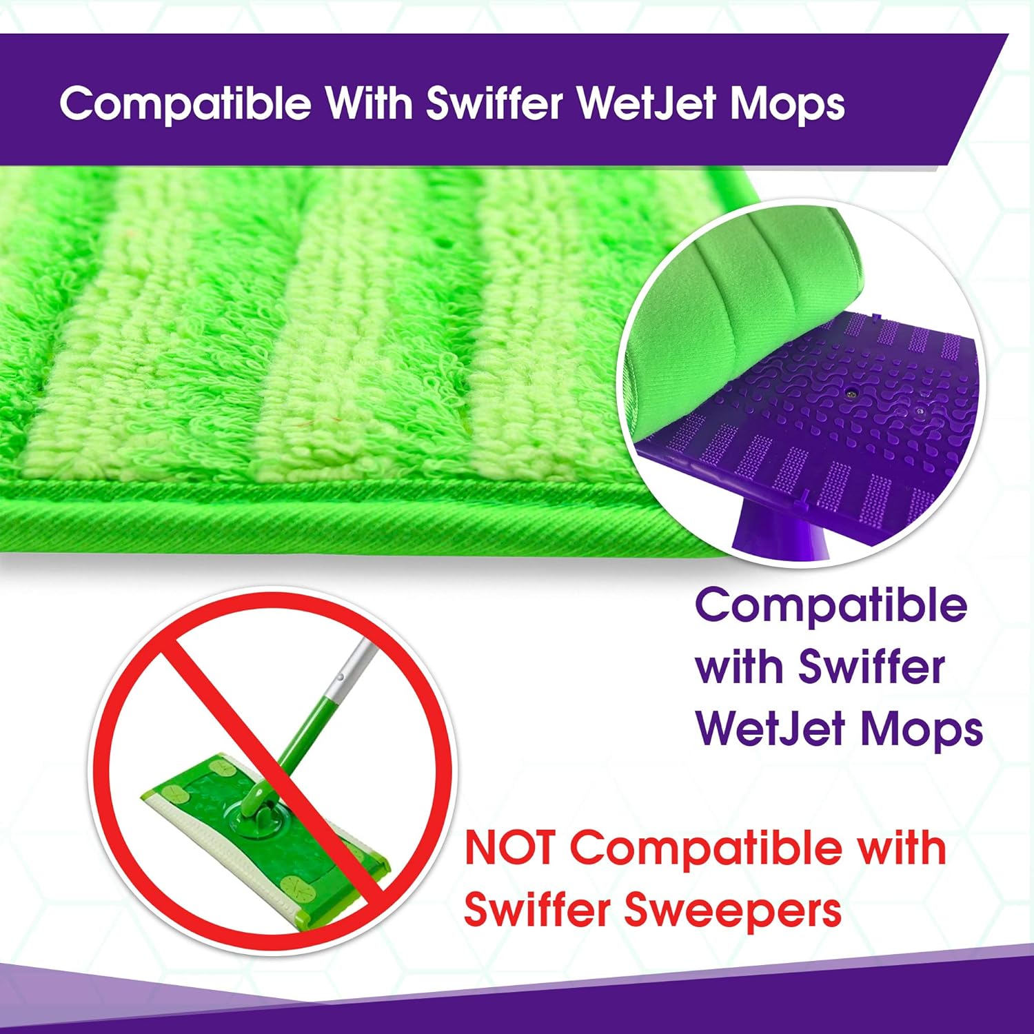 Reusable Mop Pads Compatible with Swiffer Wetjet - 12 Inch Washable Microfiber Mop Pad Refills Pads Compatible with Spray Wet Jet Mop Heads for Floor Cleaning (2 Pack): Health & Personal Care
