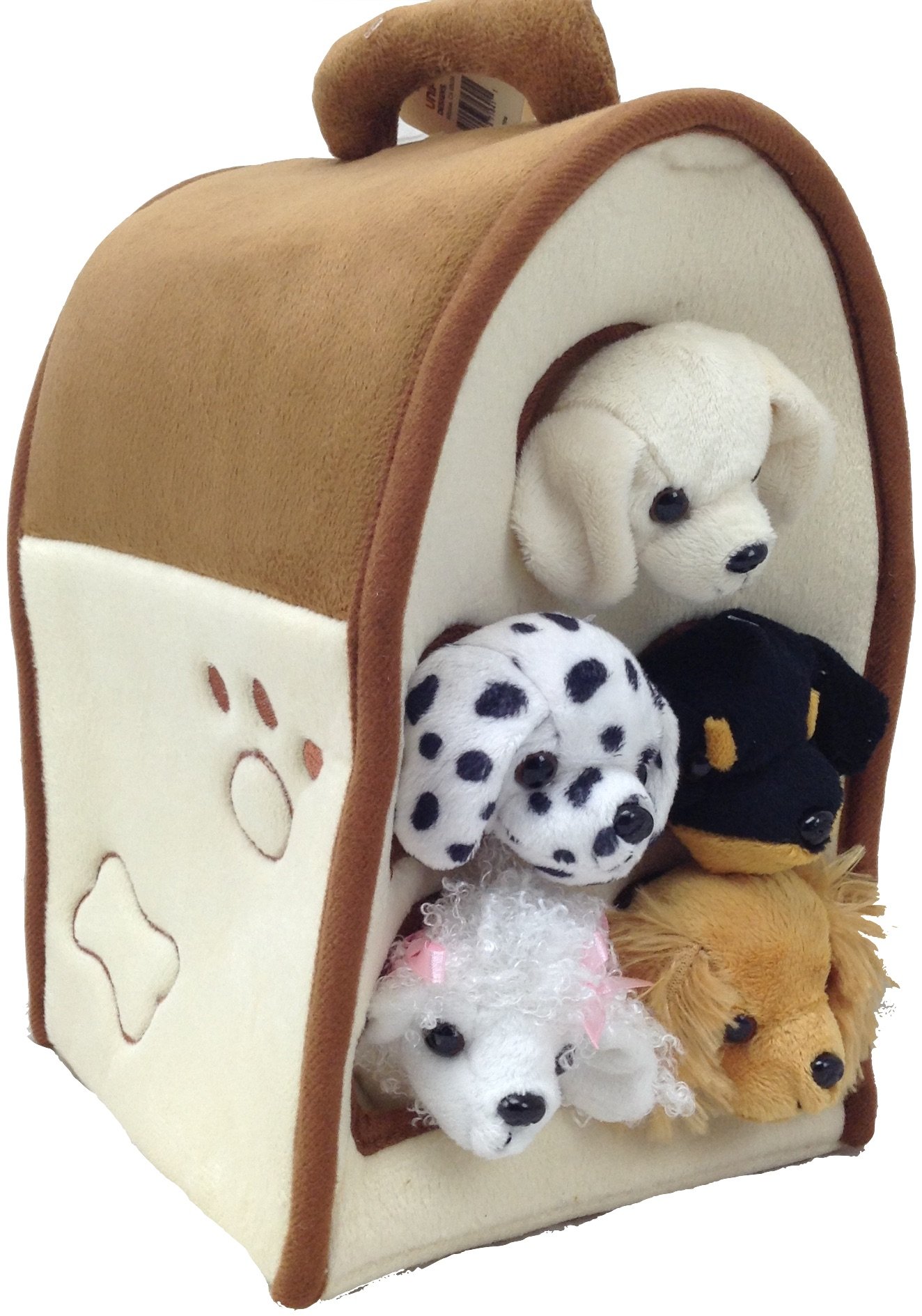 Plush Dog House Five (5) Stuffed Animal Dogs (Dalmation, Yellow Lab