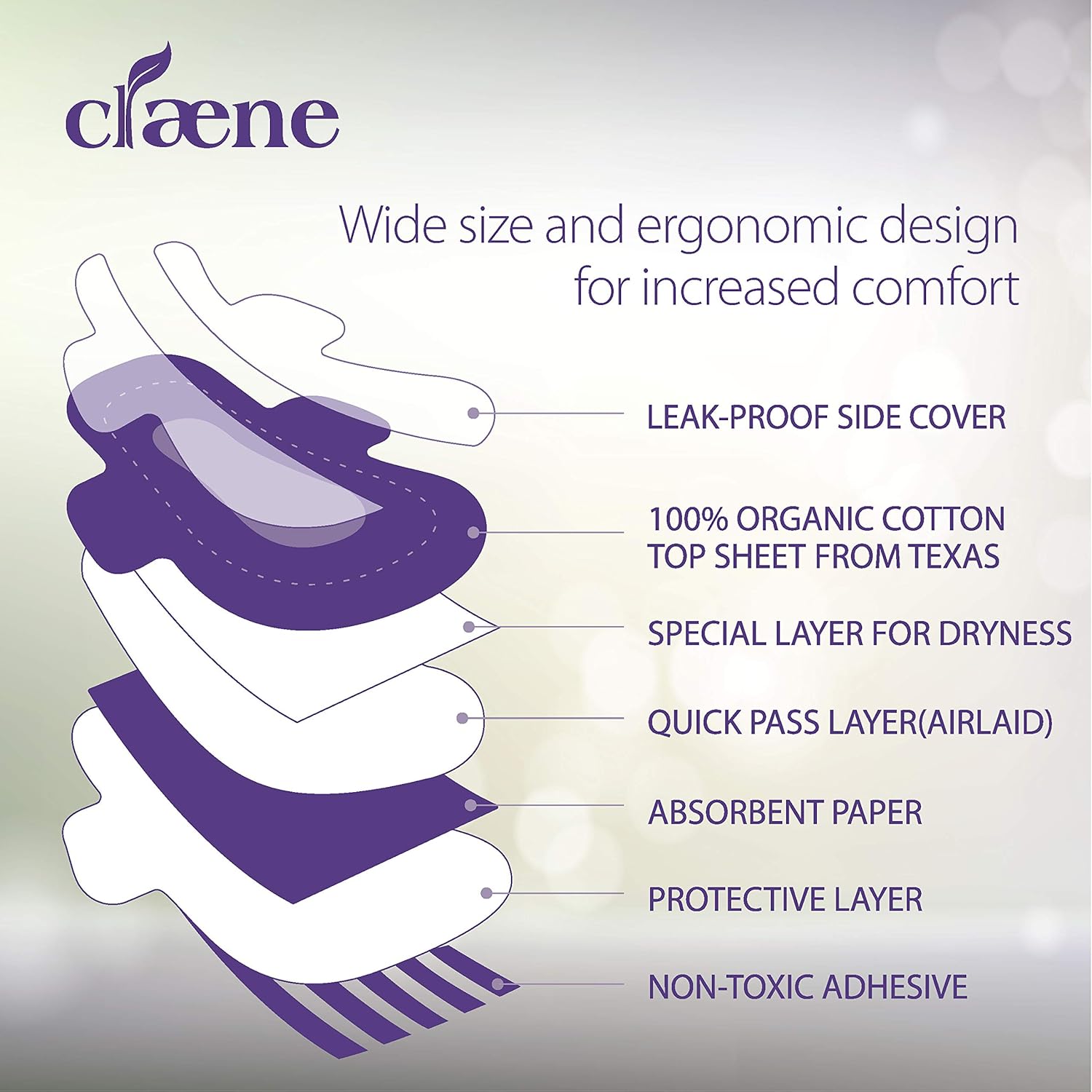 Claene Organic Cotton Cover Pads, Menstrual Regular Pads for Women, Unscented, Breathable, Natural Sanitary Napkins with Wings (Regular, 1 Pack, Total 16): Health & Personal Care