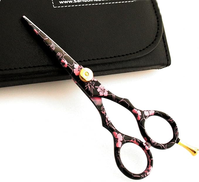 Pink Flower Hair Scissors, Hairdressing Scissors, 5.5 inch (14 cm