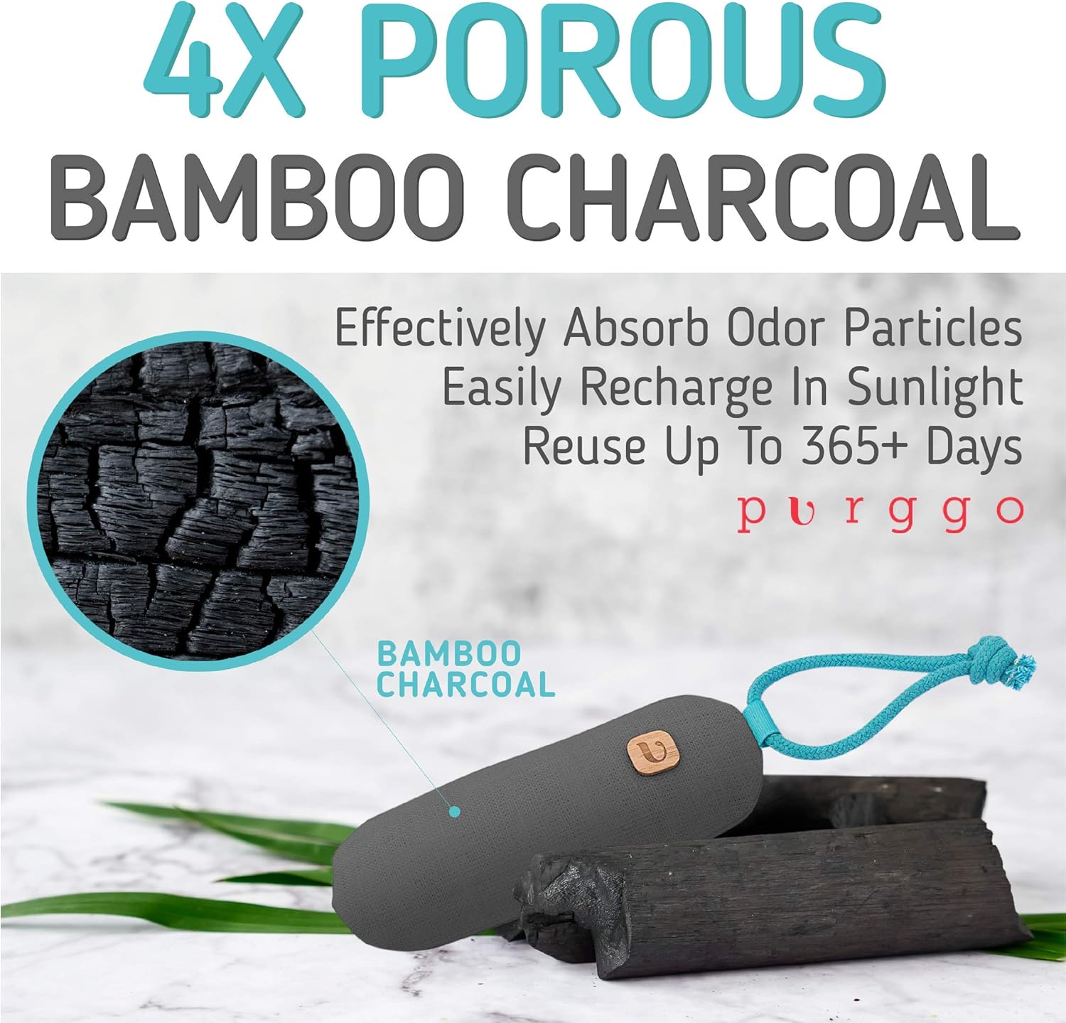 PURGGO Bamboo Charcoal Shoe Deodorizer Air Purifying Bag - Natural Odor Eliminator - Last 365+ Days - No Chemicals - Air Freshener for Shoes and Closet - Remove Odor Naturally - [2 Pack] [Gray]: Health & Personal Care