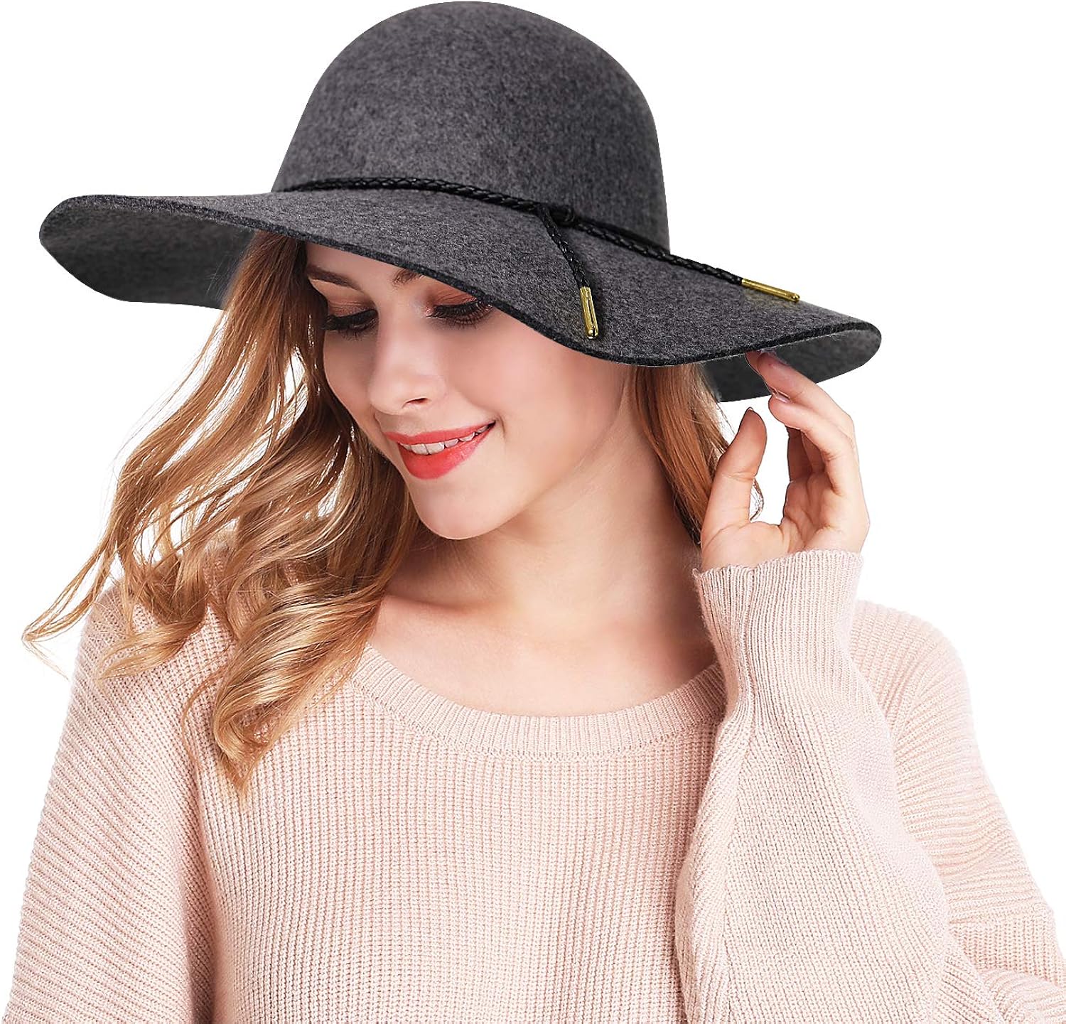 Bienvenu Women's Elegant Solid Color Woolen Floppy Hat Coffee at  Women’s Clothing store