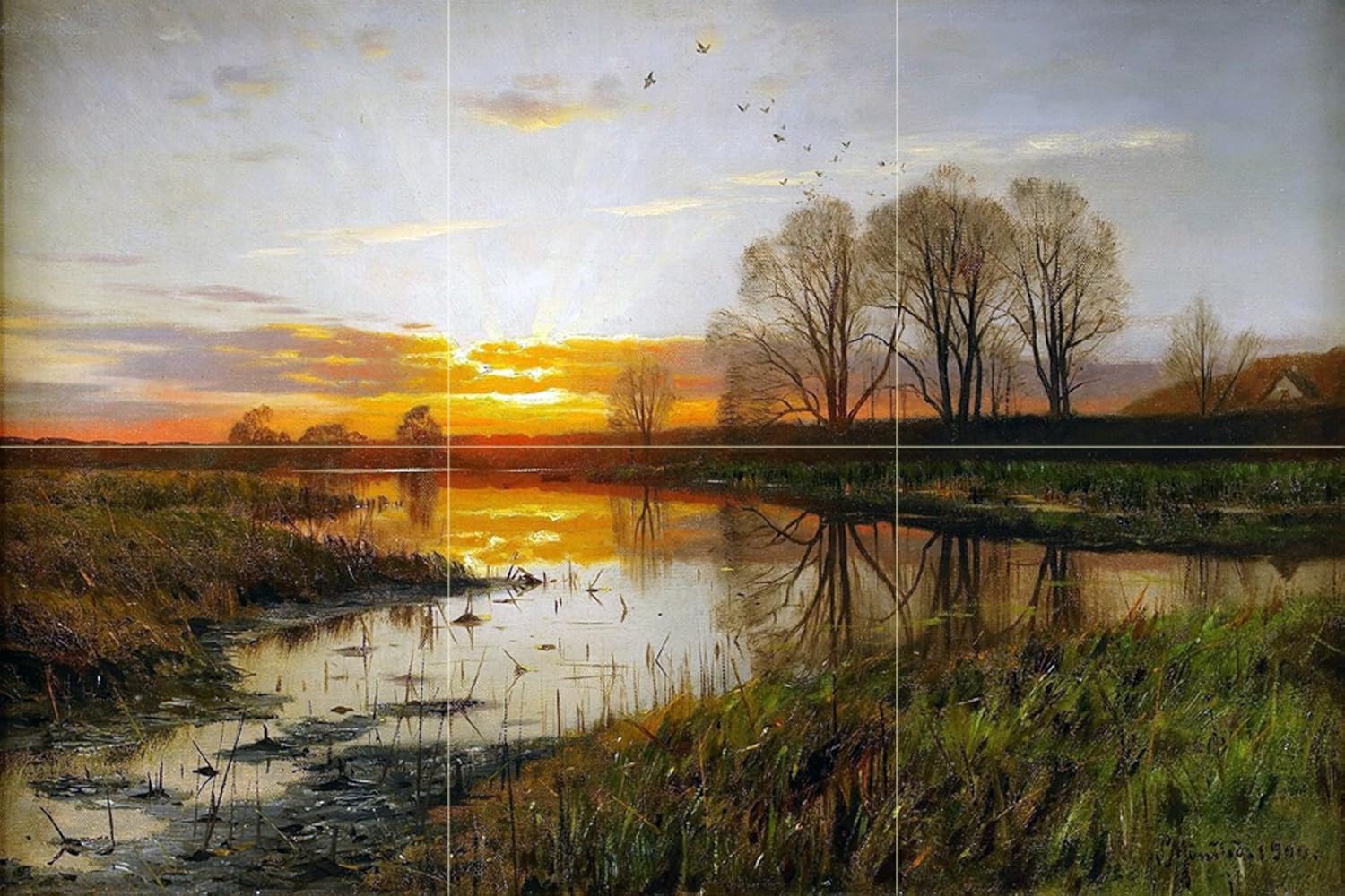 sunset meadow river by P. Monsted Tile Mural Kitchen Backsplash Marble Ceramic - Picture 4 of 7
