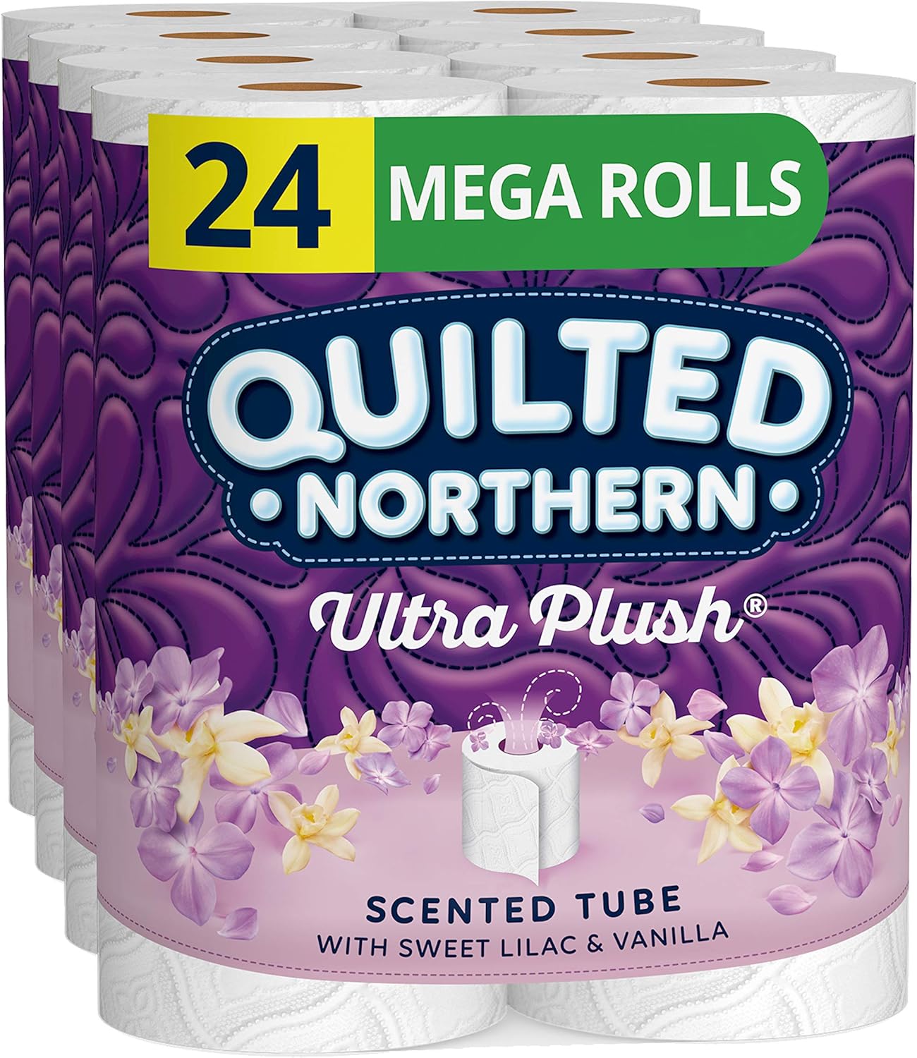 Quilted Northern Ultra Plush Tissue Mega Rolls Sweet Lilac Vanilla Scented Tube – Toilet Paper, White, 24 Count: Health & Personal Care