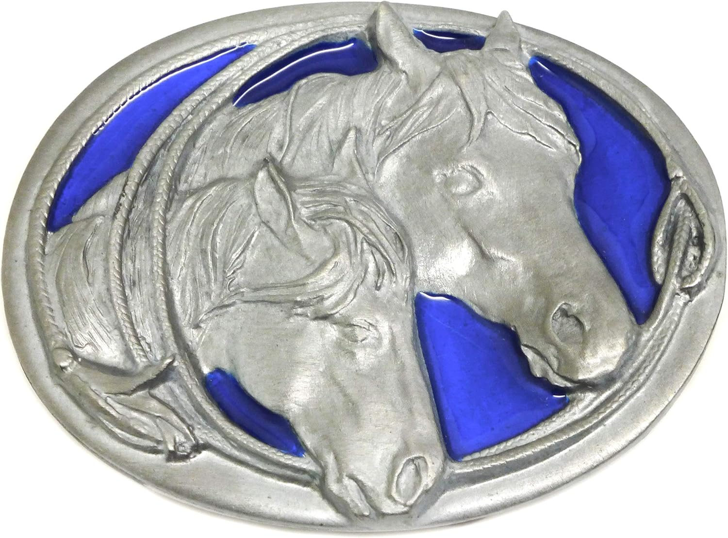 Hebilla para cinturón de caballo y potro en color azul con temática