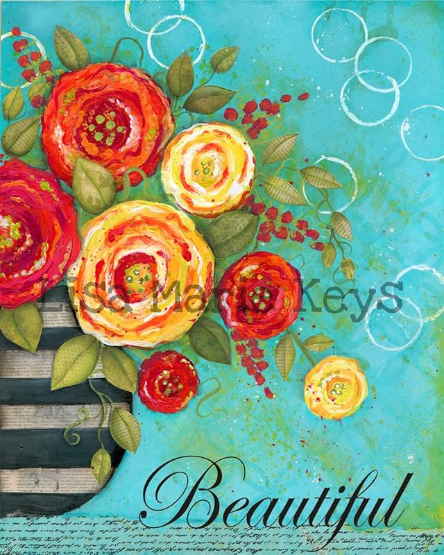 Flower Vase Beautiful Blue Wall Art Print Handmade