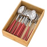 Bamboo Kitchen Drawer Organizer, Wooden Storage Box for Utensil Organizer Silverware Tray Cutlery Holder Flatware Containers - Multi-Use Deep Drawer Dividers Organizer for Bathroom, Jewelry (9"6"2.5")