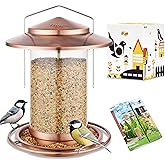 iBorn Bird Feeders for Outdoors Hanging,Metal Bird Feeders for Cardinal Chew Proof 18cm Large Roof&Tray Birdfeeders Outside Hanging,Brushed Copper 6 Port (Seed is not Included)