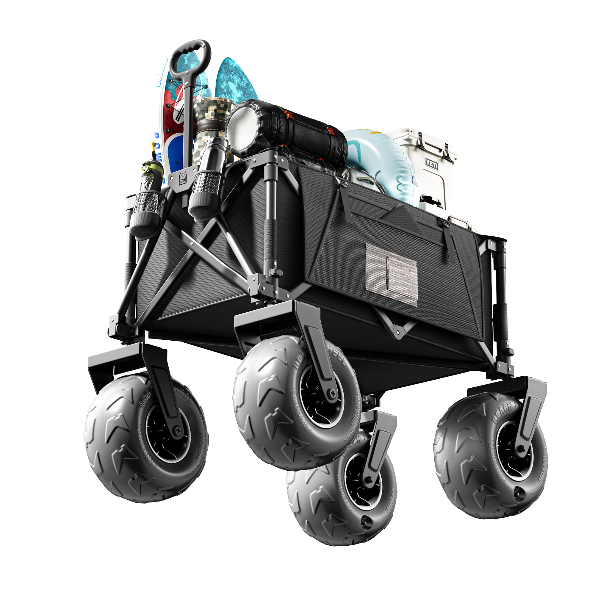 Photo 1 of ***FRONT WHEELS DONT GO TO CART*** DXZ Beach Wagon Cart with Big Wheels for Sand – Folding Collapsible Wagon, Heavy Duty Wagons Carts Foldable for Beach, Camping, Outdoor Gear, Easy Setup Black Grey