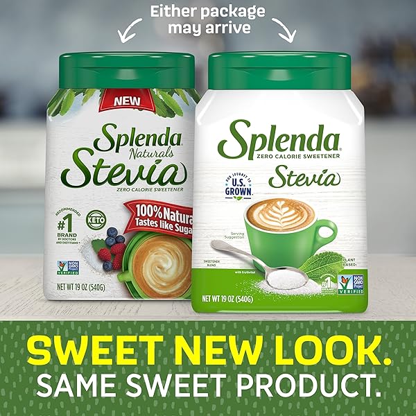 SPLENDA STEVIA ZERO CALORIE SWEETENER, PLANT BASED SUGAR SUBSTITUTE GRANULATED POWDER, 19 OZ JAR