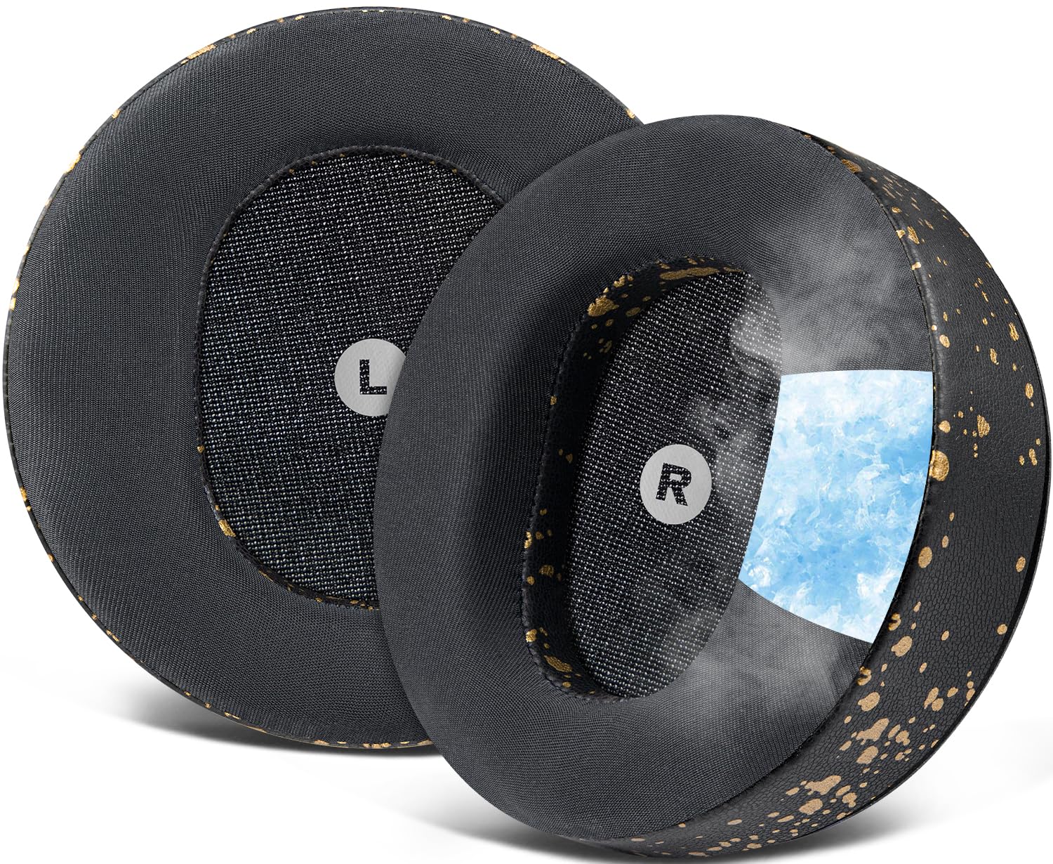 SOULWIT Cooling Gel Replacement Earpads for Audeze Maxwell (Do Not Fit Maxwell 2) Headphone, Ear Pads Cushions with Breathable Ice Silk Fabric, High-Density Noise Cancelling Foam - Black Gold