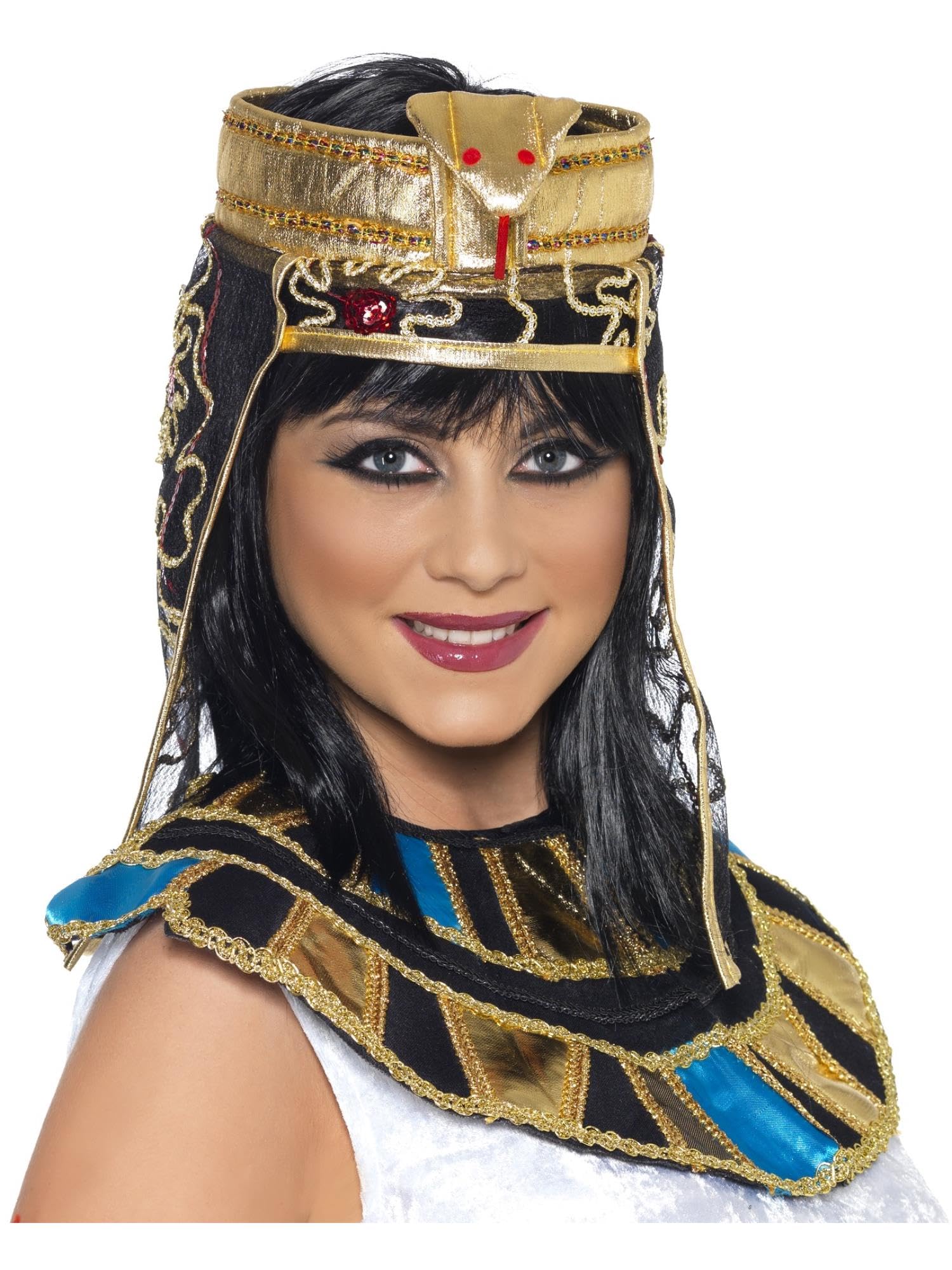 Smiffys Egyptian Headpiece, Gold with Snake Design, Legends & Myths Fancy Dress, Adult Dress Up Hats Halloween