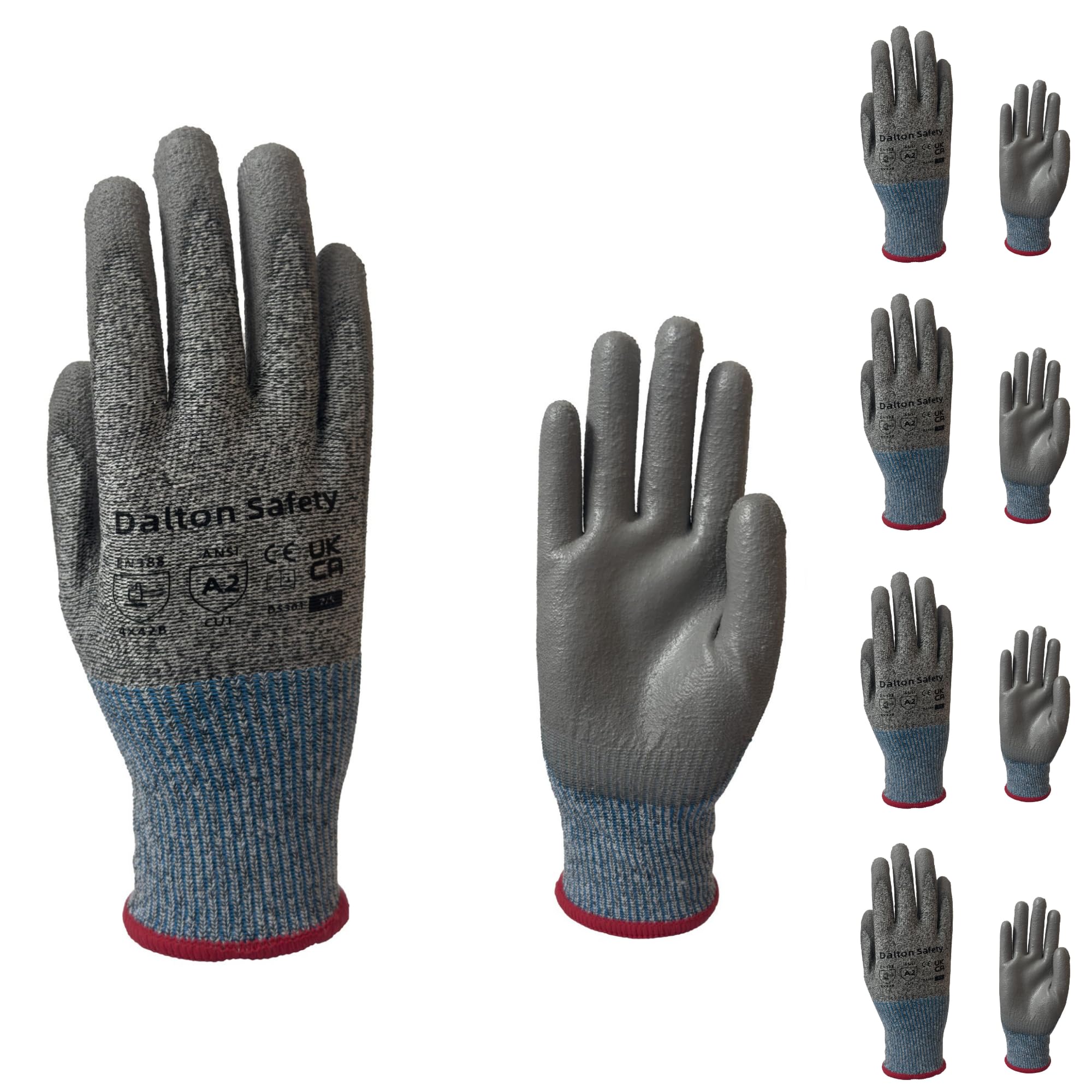 Dalton Safety 4 Pairs Of Small Cut Resistant Level 3 Work Gloves, HPPE Knitted Cuff, PU Coated Palm & Fingertips. Perfect For General Duty, Gardening, Glass Cutting & Sheet Metal Handling