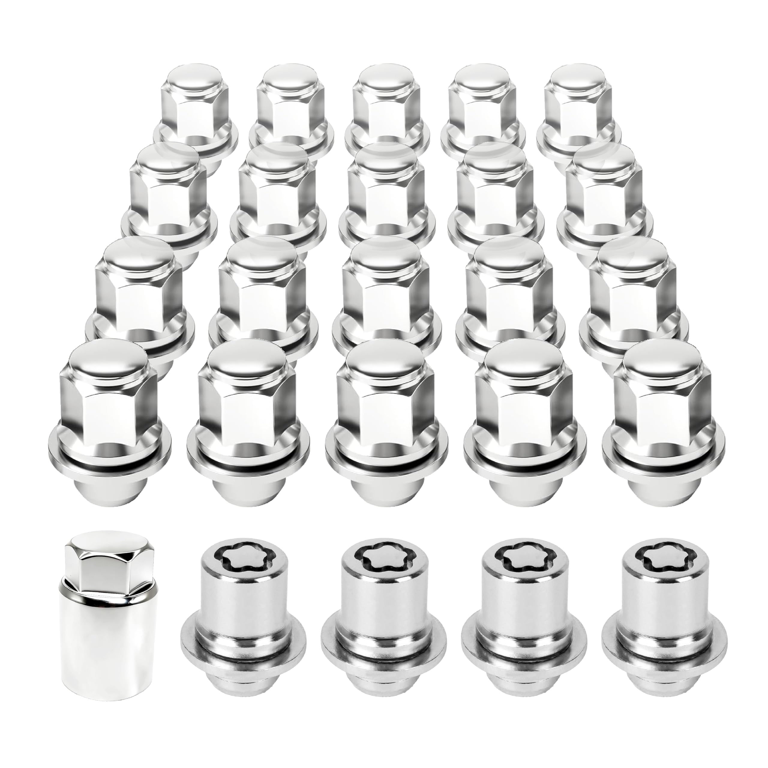 Photo 1 of 00276-00900 Wheel Lock Lug Nut Set, 4 Anti-Theft Nuts and 20 M12x1.5 Lug Nuts Compatible with Toyota Avalon, Camry, Highlander, Prius, Sienna, Lexus IS300, LFA, CT200h, HS250h, GS450h, Mitsubishi