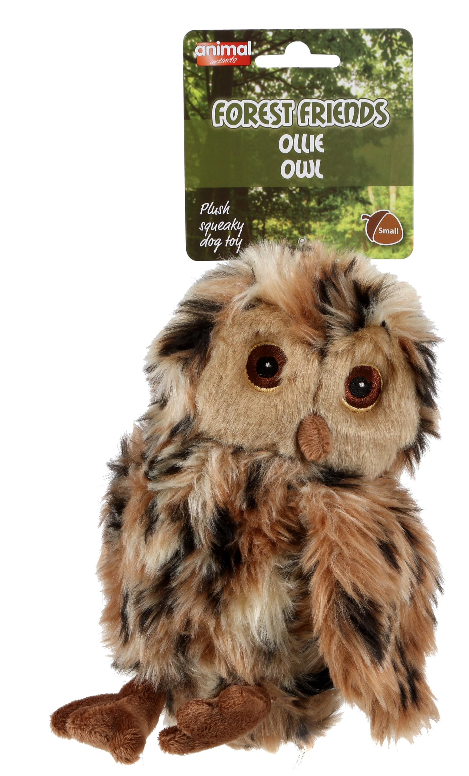 Animal Instincts Forest Friends Squeaky Plush Dog Toy Soft Comfort Puppy Toy Ollie Owl - Small