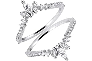 Women's 925 Sterling Silver Marquise Cut CZ Stack Rings Set 2pcs Crown Wedding Engagement Guard Enhancer WR133