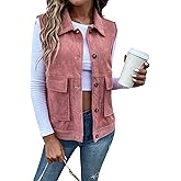 WDIRARA Women's Button Front Sleeveless Collar Corduroy Vest Jacket with Pocket