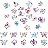 Beadthoven 20Pcs Butterfly Crystal Rhinestone Charms Colorful Gradient Butterfly Resin Pendants Platinum Plated Alloy Goth Charms for Bracelets DIY Jewelry Necklaces Making Accessory