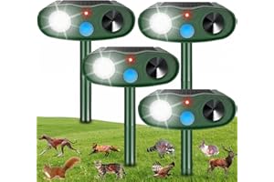 JAHYELEC 4Pack 2025 Solar Ultrasonic Animal Repellent Outdoor Cat Repellent Devices with Motion Detection&Flash Light Squirrel Rabbit Dog Cat Deterrent,Keep Rodent Chipmunk Raccoon Deer Away for Yard Garden