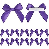 AIMUDI Purple Satin Ribbon Bows 2" Self Adhesive Satin Bows for Gift Wrapping Premade Bows with Double-Sided Tape for Making Crafts Baby Shower Birthday Party Wedding Decorations, 50 PCs