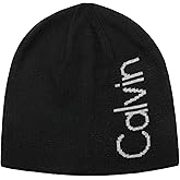 Calvin Klein Men's CK Logo Reverisible Striped Knit Beanie Hat