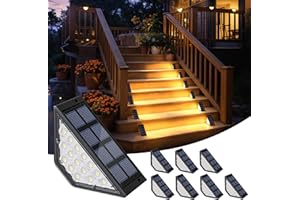 INCX Solar Step Lights for Outside, 8 Pack LED Solar Stair Lights Outdoor Waterproof IP67, Auto On/Off Outdoor Lighting for Front Step, Stair, Deck, Fence, Porch & Patio Decor（Warm White）