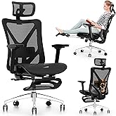 GABRYLLY Ergonomic Office Chair with Footrest, 135° Reclining Desk Chair with Adjustable Lumbar Support,3D Armrest,Headrest & Large Steel Base, 300LBS Heavy Duty Mesh Chair