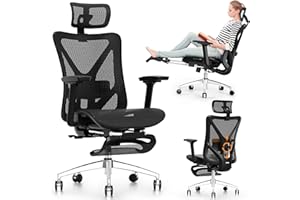 GABRYLLY Ergonomic Office Chair with Footrest, 135° Reclining Desk Chair with Adjustable Lumbar Support,3D Armrest,Headrest & Large Steel Base, 300LBS Heavy Duty Mesh Chair