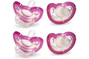 RaZbaby Jollypop Pacifier for Newborns & Up, USA Made, Natural Shaped Orthodontic Binky, Lovingly Shared in NICUs & Hospitals Worldwide, Medical-Grade 100% BPA-Free - 0-3 Months, 4 Pack - Pink