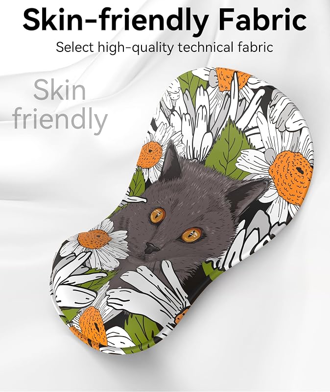 Mauspad mit Gelkissen,Ergonomisches Mousepad mit handauflage mit weichem Gelpolster,rutschfester Basis und erhöhtem Design(Katze 4)
