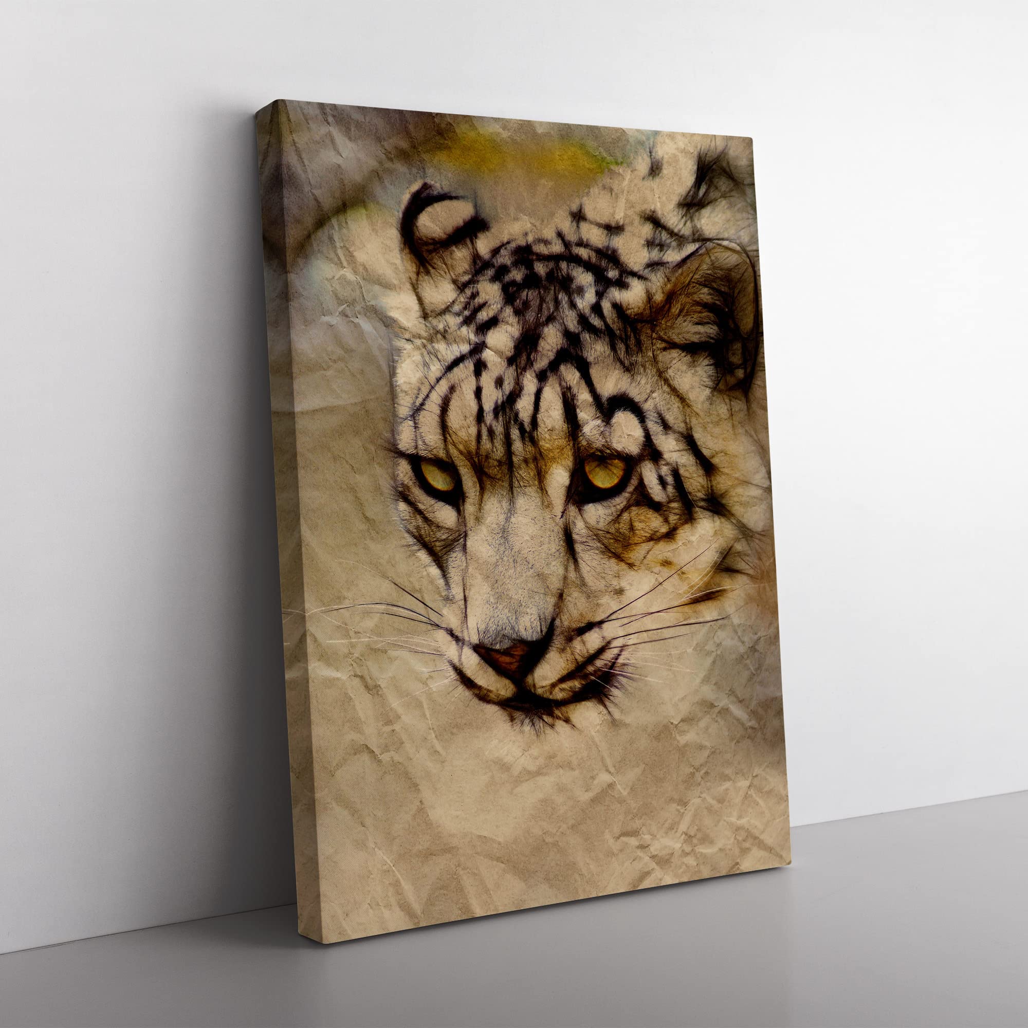 Snow Leopard Modern Canvas Wall Art Print Ready to Hang, Framed Picture for Living Room Bedroom Home Office Décor, 50x35 cm (20x14 Inch)