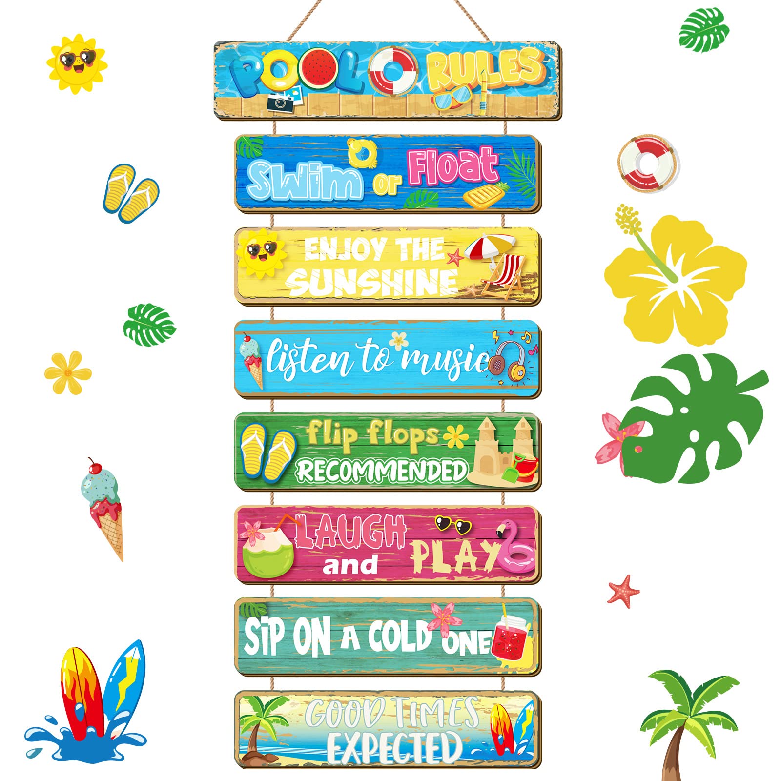 Photo 1 of 1 Set 8 Pcs Wooden Pool Rules Signs Summer Pool Outdoor Decorations Summer Swimming Pool Hanging Wooden Sign Pool Rules Slogan Wall Sign for Beach Swimming Pool Home Bar Decor
