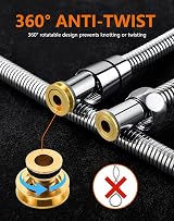GRIFEMA G851-30 Shower Hose 3m Stainless Steel Anti-Kink Universal G1/2 Chrome view 2