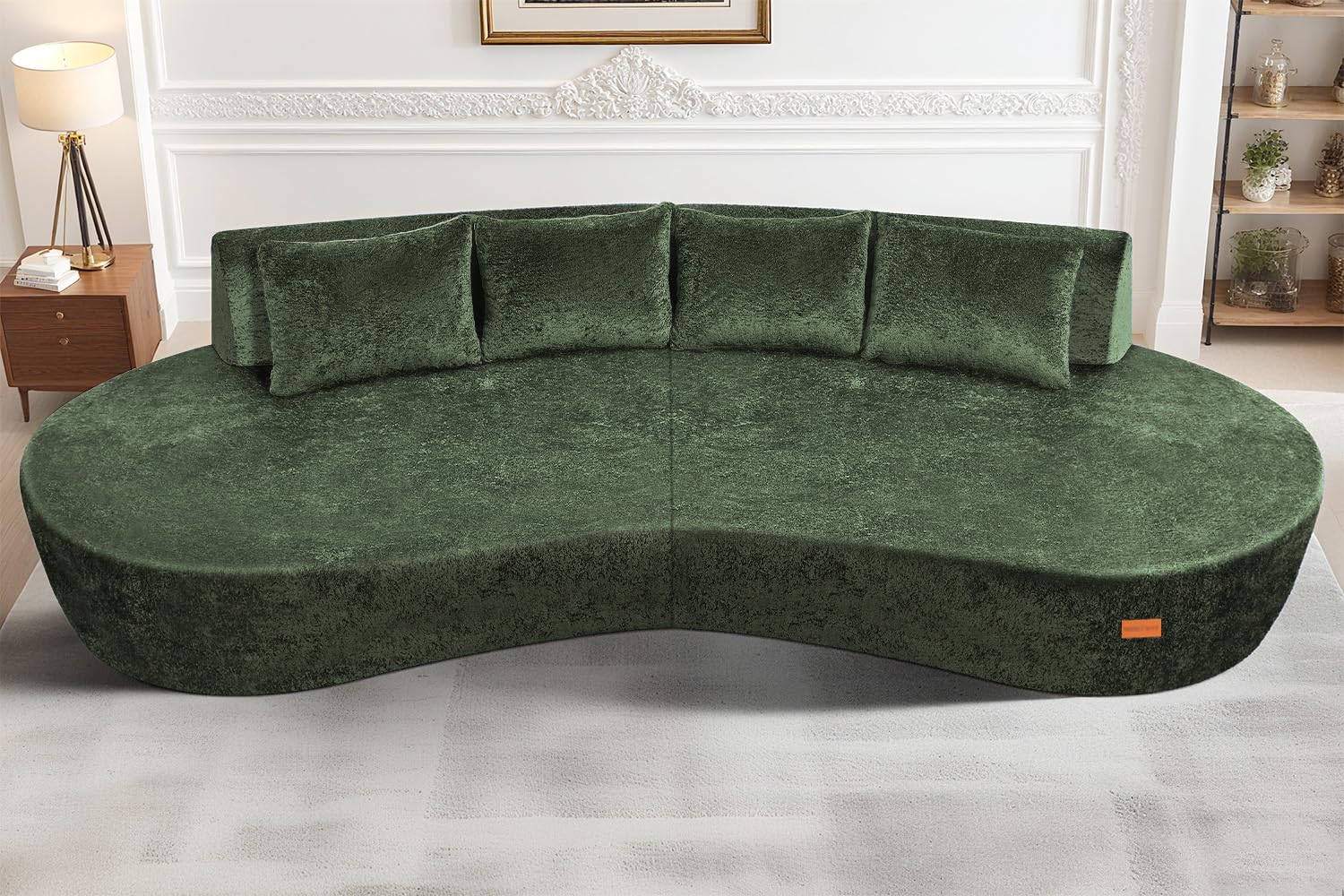 Photo 1 of Homguava 104'' Modular Sectional Sofa,Curved Modern Sofa with Memory Foam,Deep Seat Cloud Couch with 4 Pillows,Upholstered Oversized Couches for Living Room Apartment Office,No Assembly Required,Green