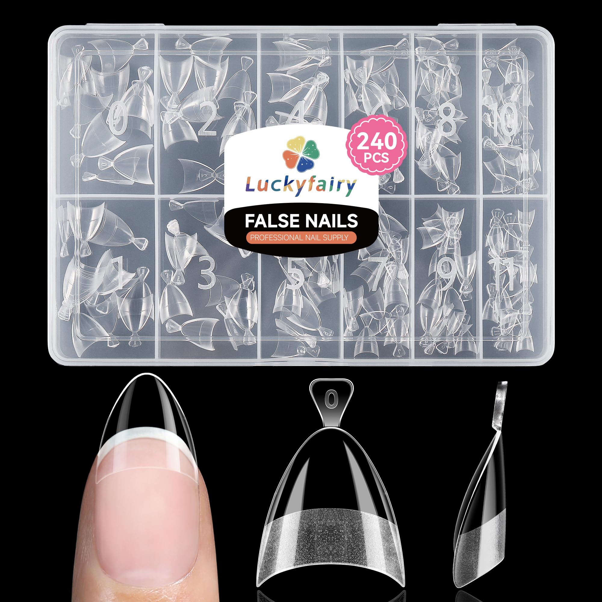Photo 1 of Luckyfairy Short Almond Nail Tips: 240pcs Half Cover Extra Short Fake Nails Almond Shape, Pre Etched Matted Soft Gel Press On Nails Extensions DIY Home Salon 12 Sizes