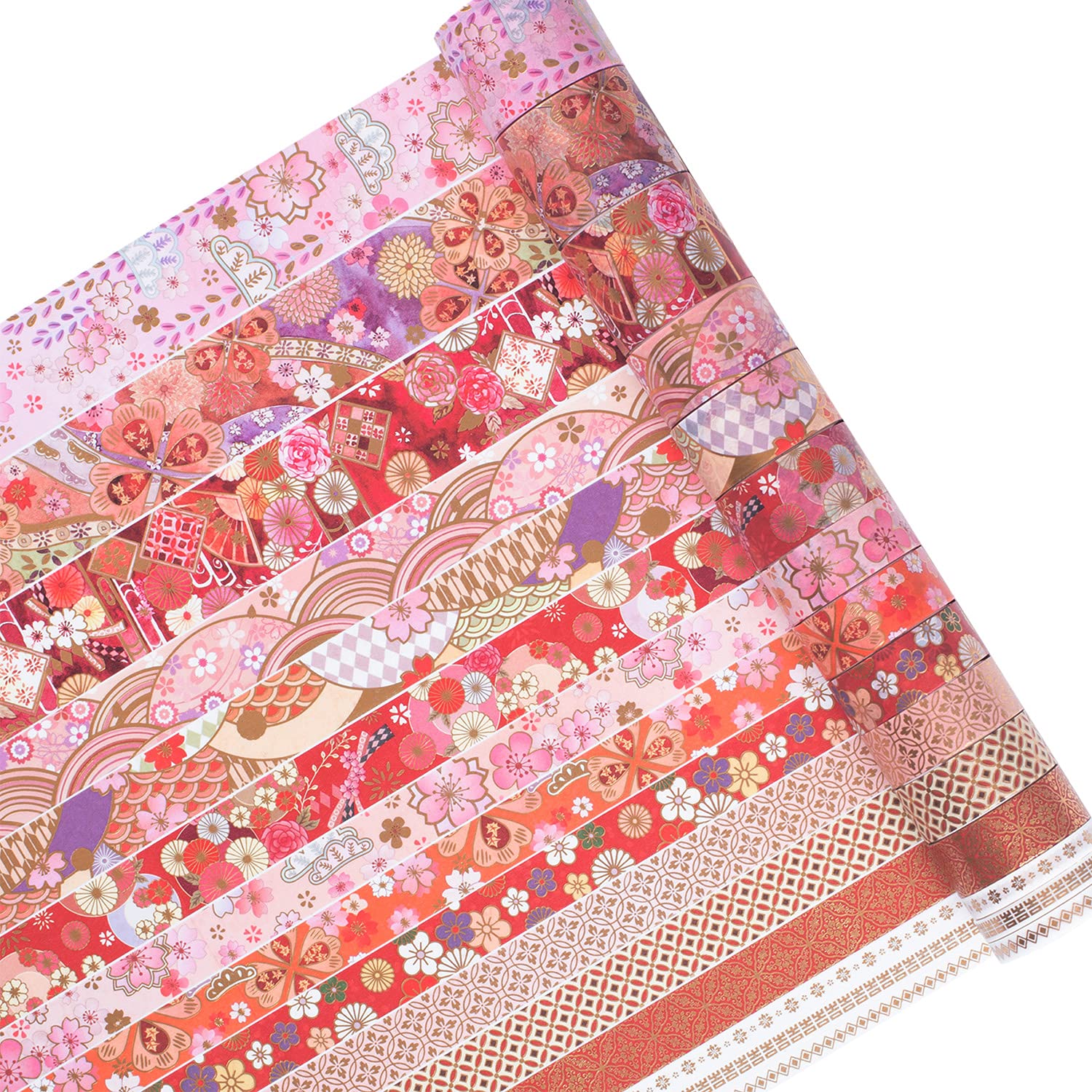 YUBX Splendid Gold Washi Tape Set Embroidery Pattern Foil Decorative Tapes for Arts, DIY Crafts, Bullet Journal Supplies, Planners, Scrapbook, Card/Gift Wrapping 15 Rolls (Fierce Flowers)