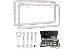 MAYEHAY Bling License Plate Frame for Women 2 Pack White Rhinestone License Plate Frame Diamond License Plate Holder Bedzzled License Plate Frames Sparkly White Tire Valve Caps with Giftbox