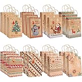Lednica 24 PCS Christmas Gift Bags with Handles Tags, Merry Christmas Treat Bags for Wrapping Gifts Party Favors, Small Xmas Kraft Paper Goodie Bags for Holiday Presents Snack Candy (5.9" x 8.3" x 3.1")